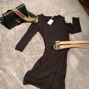 Minimalist Cold Shoulder Black Dress